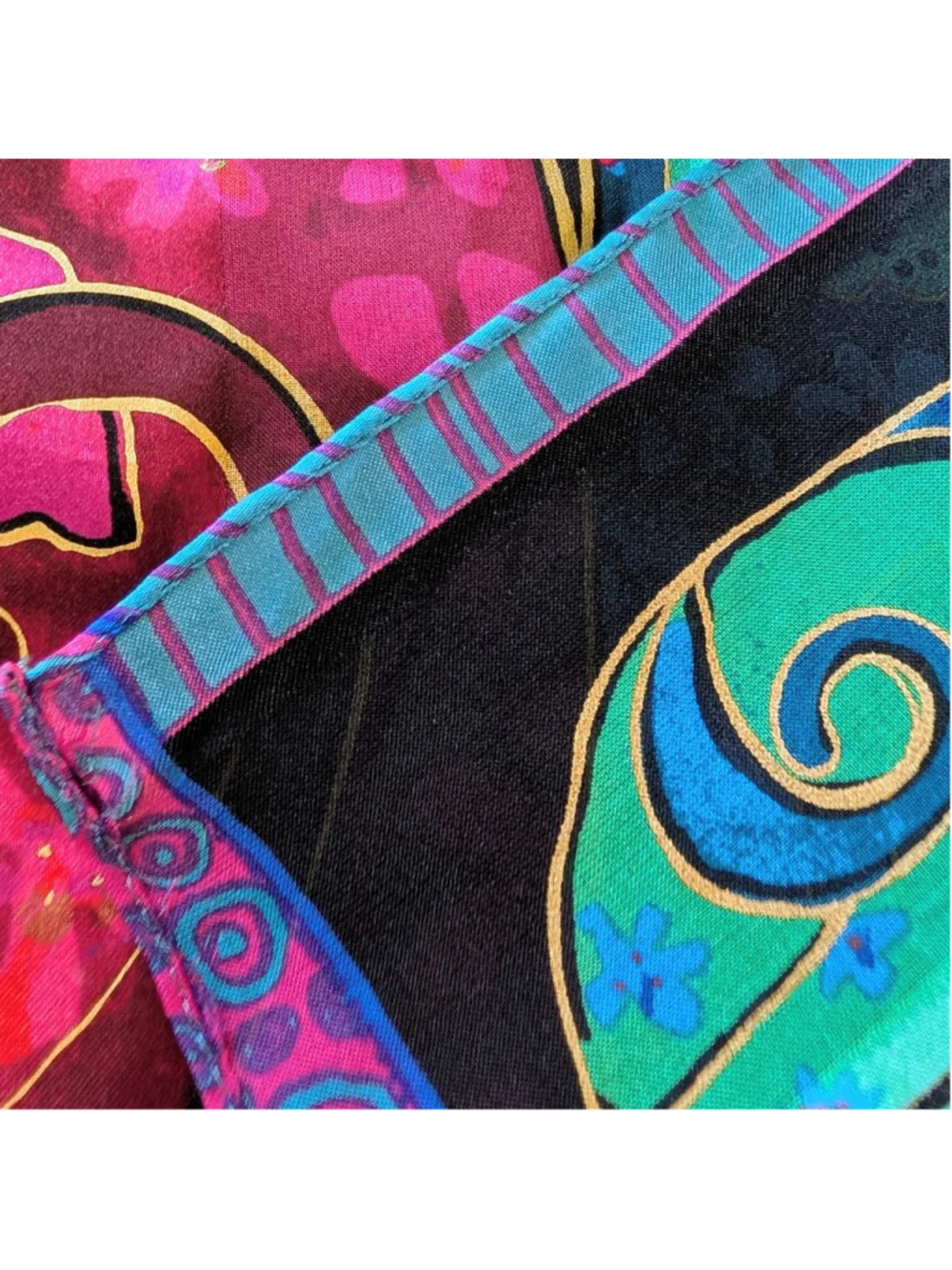 Laurel Burch 100% Silk Dog Scarf Wearable Art Colorful Long Oblong Wrap 52”